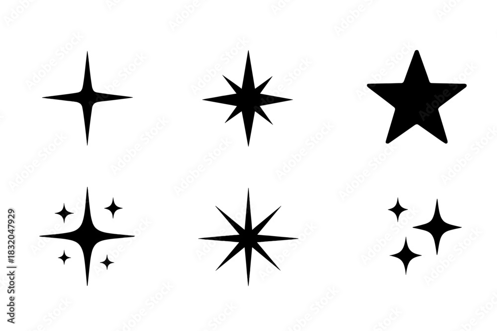 Obraz premium Simple black star shapes on white background, ideal for design templates and decoration purposes
