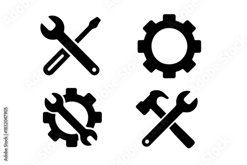 Tools and gear icons showcasing essential mechanics and repair symbols for various tasks and projects