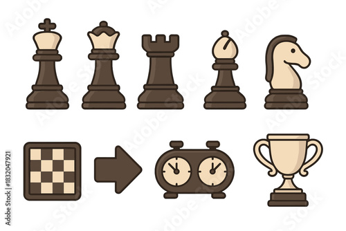 Chess pieces and timer displaying strategic moves leading to victory in a game