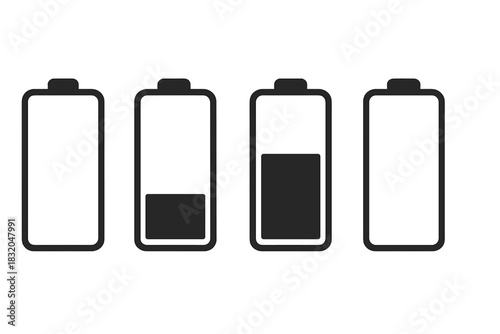 Battery charge levels showing different stages of power consumption and availability in a simple illustration