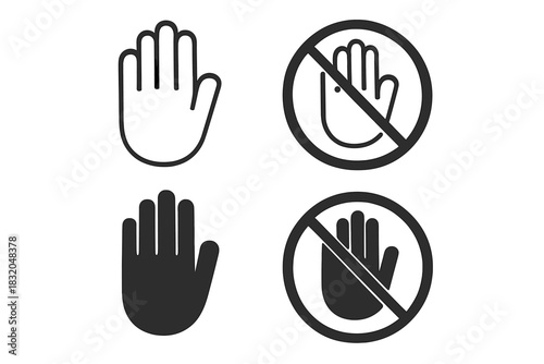 Symbols indicating stop and hand gestures for communication in public spaces