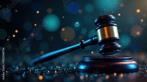 Digital law and cyber security concept with binary code gavel for online legal services and justice system