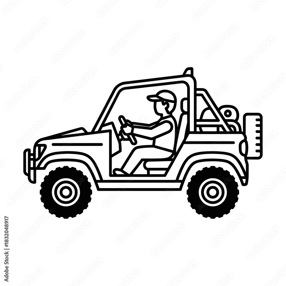 Naklejka premium Person driving side-by-side utv icon, off-road vehicle adventure illustration