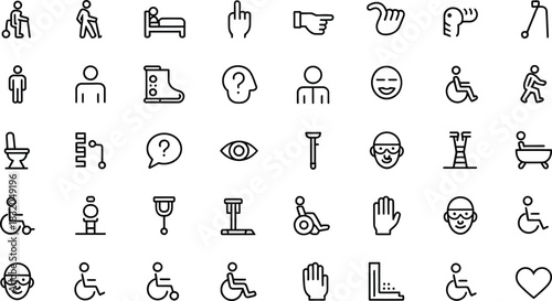 Collection of Black Outline Icons Representing Health and Accessibility on White Background