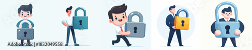 vector man carrying padlock sign of privacy