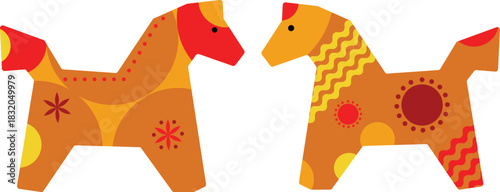 Geometric horse figurines with ornaments