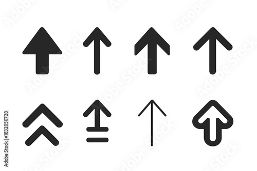 Collection of upward pointing arrows in various styles for design and graphical use