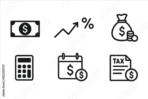 Understanding financial concepts through icons representing money, growth, taxes, and planning for effective management