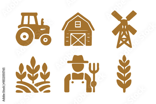 Farm symbols showcasing agriculture tools and elements in a simple and appealing design