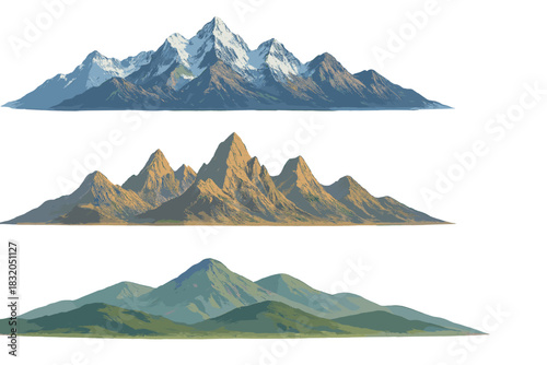Stunning mountain landscapes showcasing different elevations and terrains with varying shades and textures