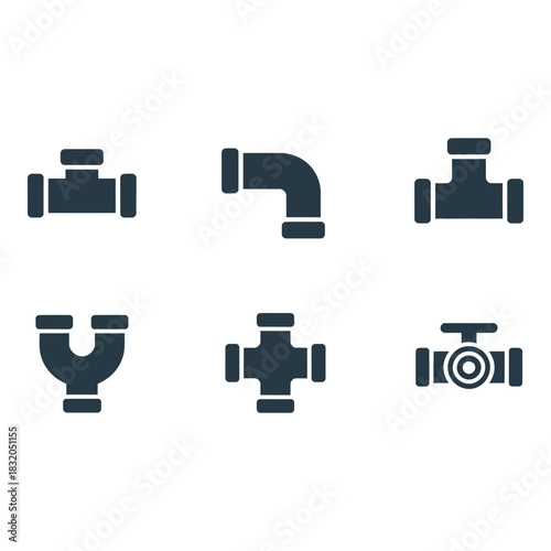 Collection of plumbing pipe fittings and valves icons
