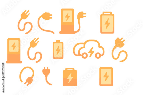 Charging stations and electric vehicle icons showing energy concepts and sustainability in modern transportation