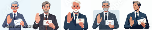 vector gesture of senior man refusing bribe envelope