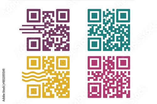 Unique designs of QR codes in various colors and patterns displayed together on a white background