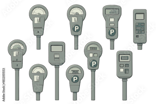 Different types of parking meters found in urban areas
