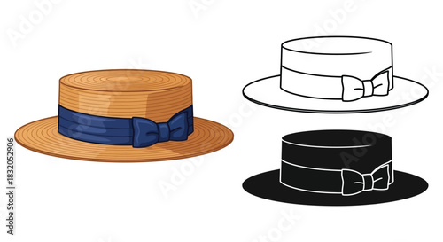 Boater hat straw hat summer hat fashion hat vector illustration