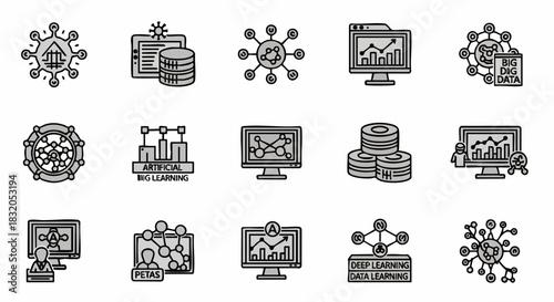 Data Analysis and Machine Learning Icon Set.