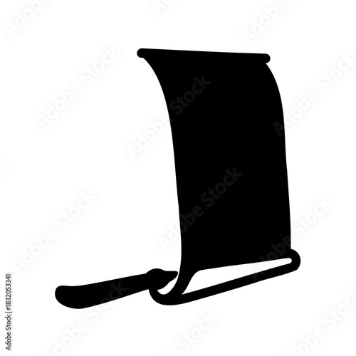 Silhouette of Curled Scroll Icon- Minimal black silhouette of a curled scroll or parchment, useful for concepts like history, documentation, ancient text, or messages