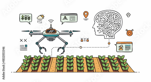 AI-powered Drone Spraying Crops in Smart Farming.