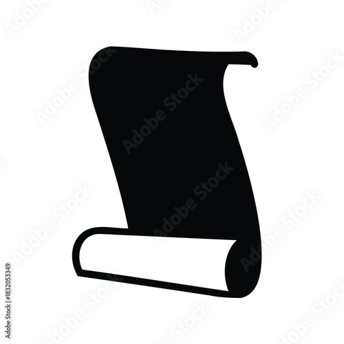 Silhouette of Curled Scroll Icon- Minimal black silhouette of a curled scroll or parchment, useful for concepts like history, documentation, ancient text, or messages