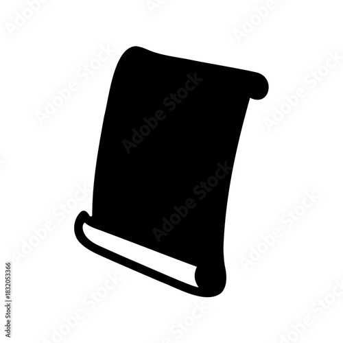 Silhouette of Curled Scroll Icon- Minimal black silhouette of a curled scroll or parchment, useful for concepts like history, documentation, ancient text, or messages