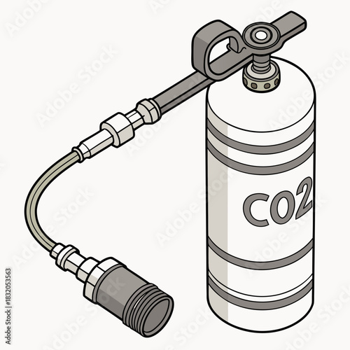Illustration of a carbon dioxide co2 cylinder with a hose and nozzle for fire suppression or industrial use