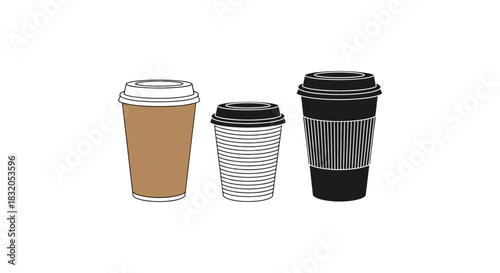Assorted takeaway coffee cups vector illustration isolated art