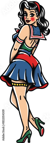 Vintage Sailor Pin-Up Girl Tattoo Design with Classic Style.
