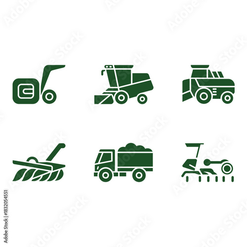 Collection of agricultural and landscaping machinery icons