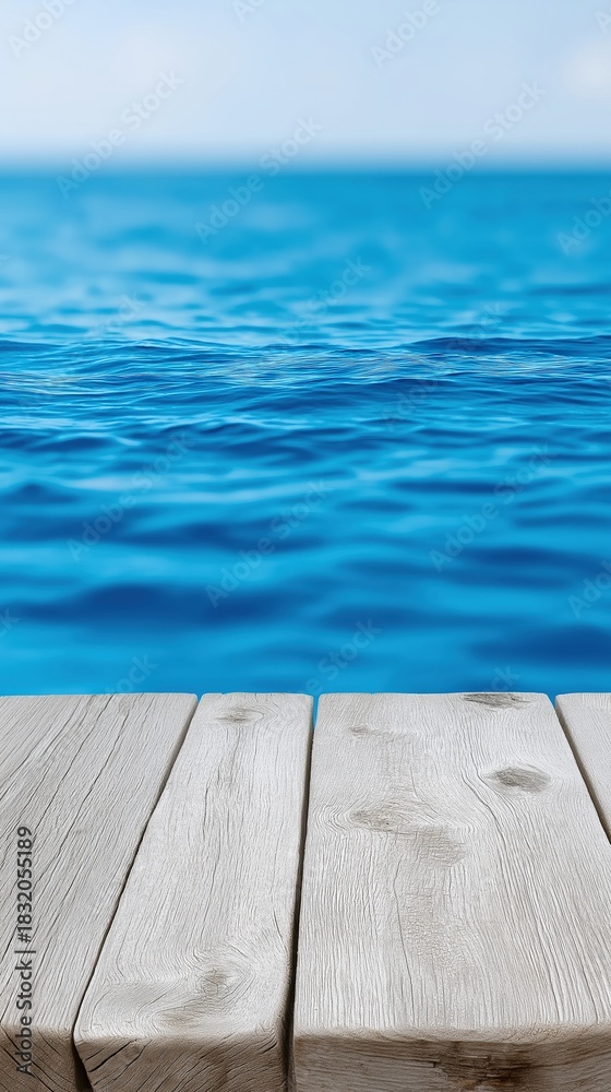 Fototapeta premium Tranquil blue ocean and wooden pier under clear sky