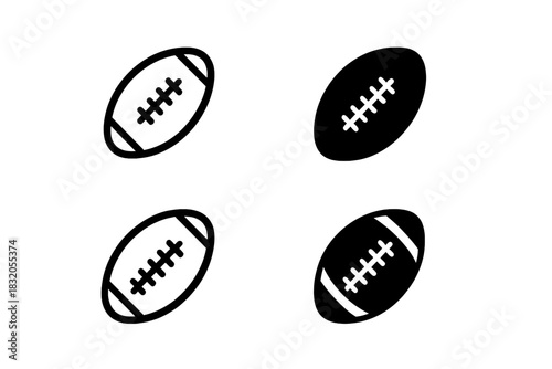 Different styles of rugby balls on a plain background for sports design and illustration purposes