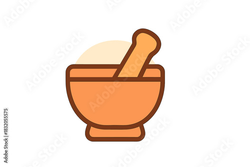 Mortar and pestle used for grinding herbs and spices in a kitchen setting