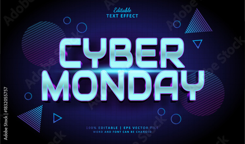 Cyber Monday Editable Text Effect Style 3d Neon Tech with Blue Technology Background
