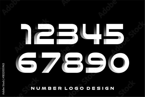 Modern white three-dimensional number set for logo design.
