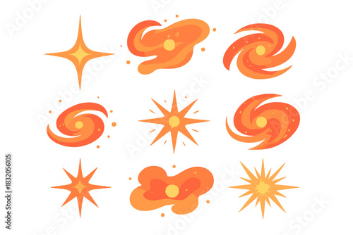 Colorful celestial designs featuring stars and galaxies on a bright white background