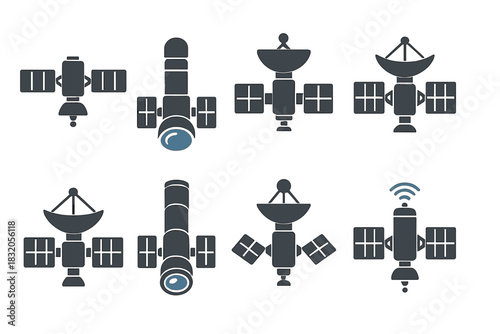 Different types of satellites and space technology designs for communication and observation