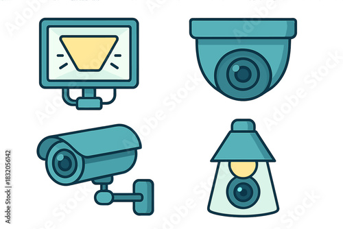 Various types of security cameras and lights for enhanced safety and surveillance at homes or businesses