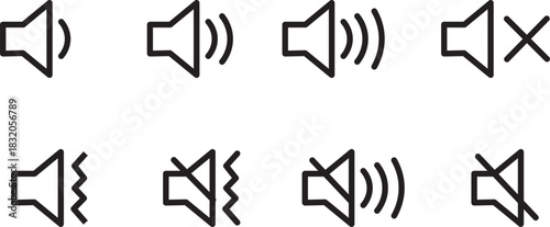 speaker icon set. noise icons symbol. sound level. silent signs .Mute sound icon concept. graphic design, Volume icon set. Speaker icon set. volume icon vector. loudspeaker icon vector.