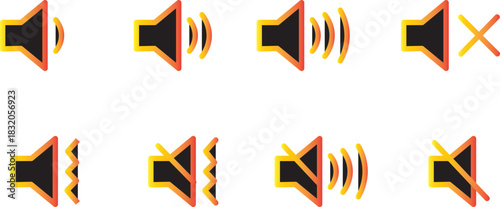 speaker icon set. noise icons symbol. sound level. silent signs .Mute sound icon concept. graphic design, Volume icon set. Speaker icon set. volume icon vector. loudspeaker icon vector.