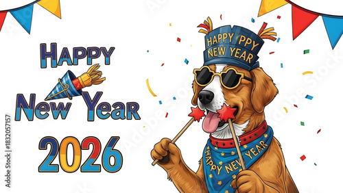Celebrate New Year 2026 with a Cool Dog and Party Favors