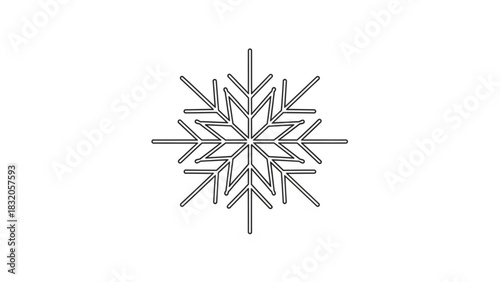 Minimalist black outline snowflake icon isolated on a clean white background, representing winter, cold weather, and holiday themes.
