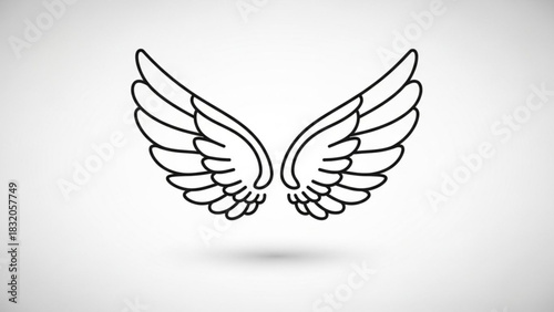 Stylized outline of a pair of symmetrical angel wings, representing freedom, spirituality, and flight, ideal for various design projects