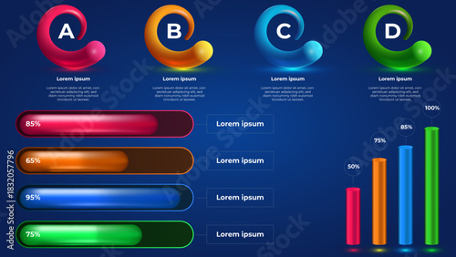 Dynamic business infographic showcasing growth statistics with vibrant colors and modern design elements, perfect for presentations and data visualization, a professional and engaging visual