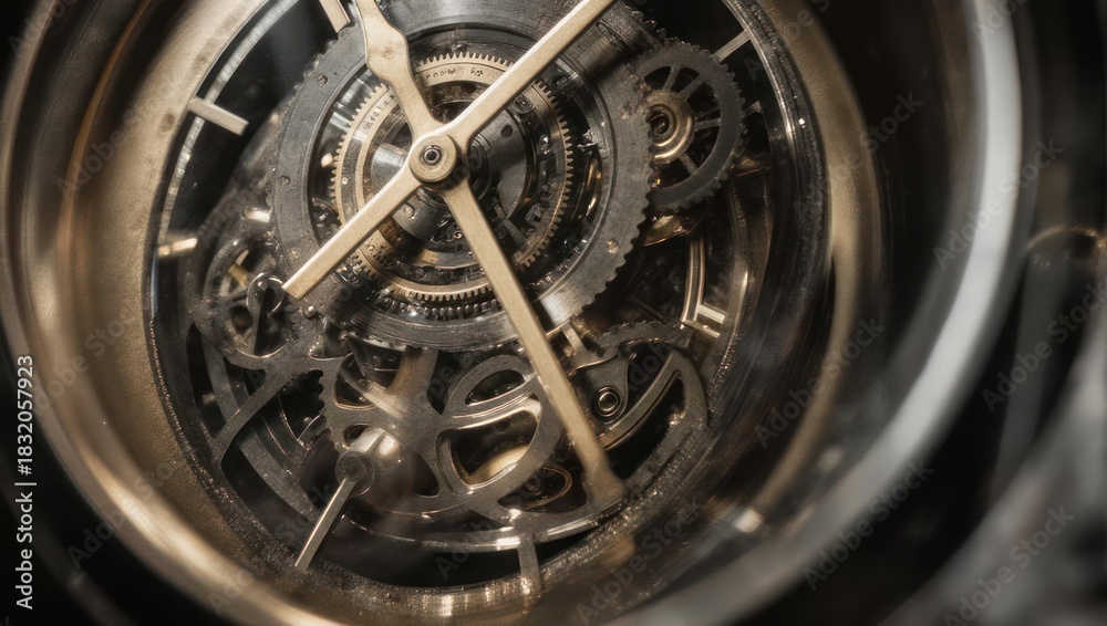 Fototapeta premium Close up of intricate watch mechanism with gears and hands.
