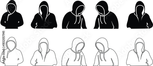 Hoodies Icon set represents casual fashion, comfort wear, and modern style in a clean, minimal, and professional design. This black symbol captures essence of winter clothing, and trendy urban wear.