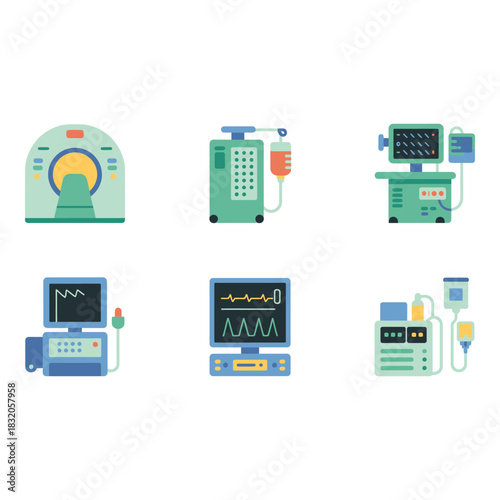 Collection of medical equipment icons for healthcare and technology