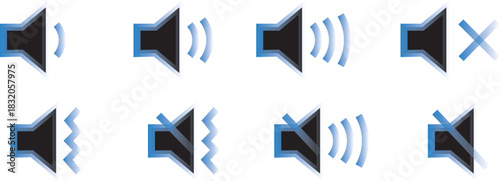 speaker icon set. noise icons symbol. sound level. silent signs .Mute sound icon concept. graphic design, Volume icon set. Speaker icon set. volume icon vector. loudspeaker icon vector.
