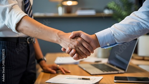 Businessmen Shaking Hands Over a Desk 3sckpvde8unlrhq