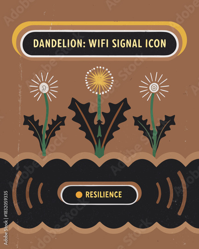 Vintage Field Guide Illustration: Urban Weeds as Modern Metaphors - Dandelions and Plantains Growing from Pavement Cracks