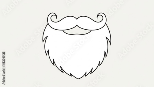 Simple black and white line drawing illustration of a curly mustache and a full, pointed beard, perfect for holiday costume or character design